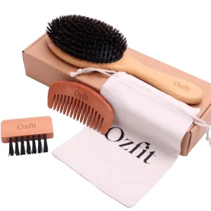 100% Boar Bristle Hair Brush - Natural Bamboo Hair Brush for Men & Women, Promotes Hair Growth, Includes Travel Bag & Cleaner