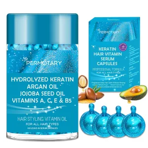 100 Capsules Styling Serum With Keratin, Treatment Oil for Frizzy Hair, Serum With Vitamins A, C, E & B5, Argan Avocado Oil for All Types, Leave-in Conditioner for Women & Men