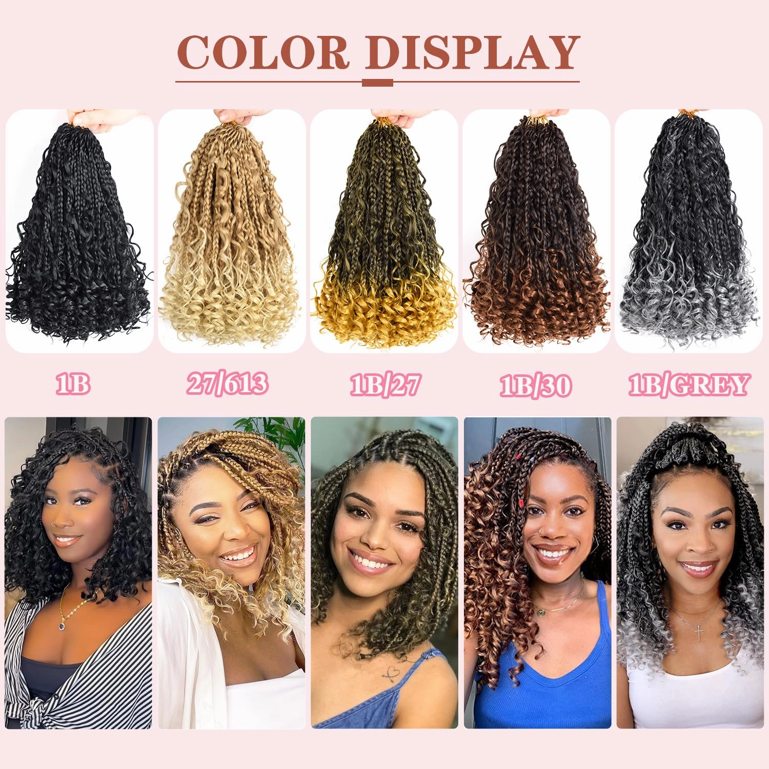 10 Inch Goddess Boho Box Braids Crochet Hair for Black Women 8 Packs Pre Looped 3X Twists Crochet Braids With Curls Synthetic Braiding Hair Extensions (12Strands/Pack;1B/Gold#)