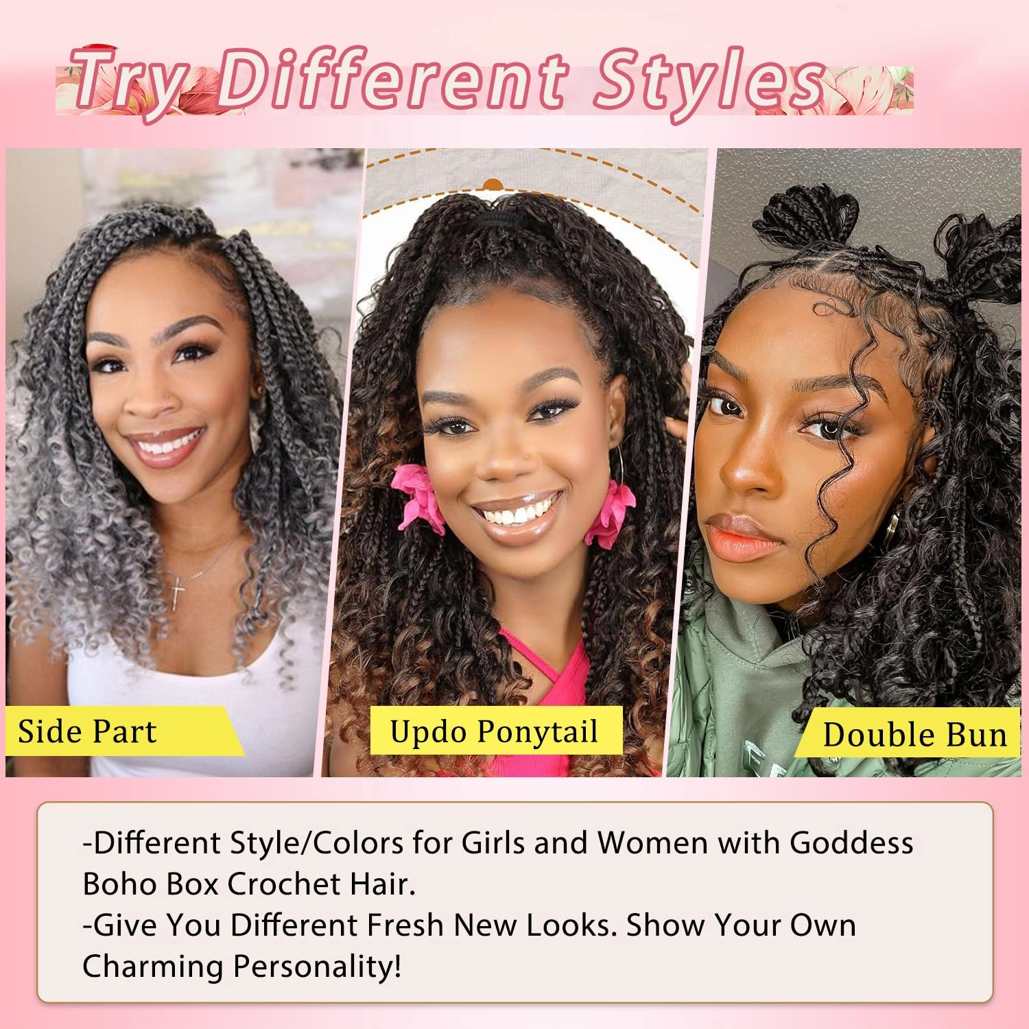 10 Inch Goddess Boho Box Braids Crochet Hair for Black Women 8 Packs Pre Looped 3X Twists Crochet Braids With Curls Synthetic Braiding Hair Extensions (12Strands/Pack;1B/Gold#)