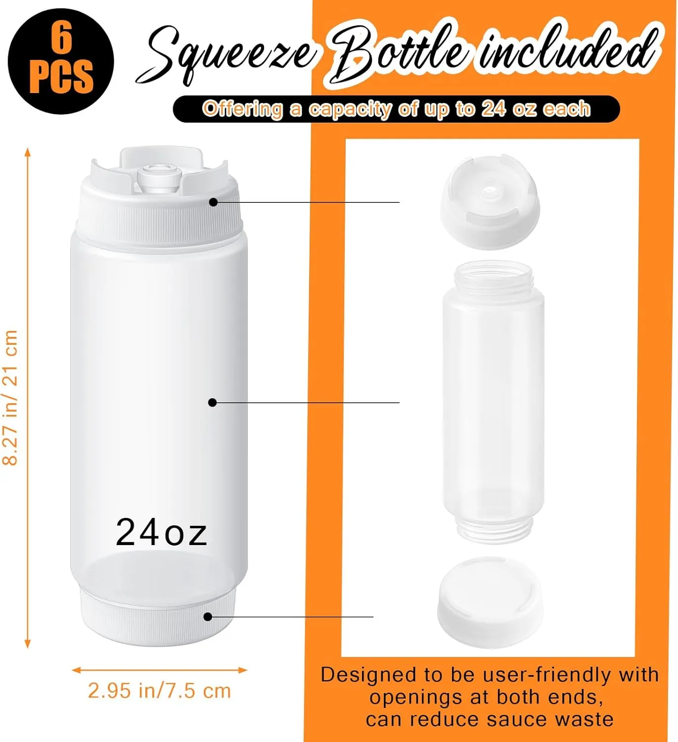 12 Pcs 24 oz Condiment Squeeze Bottles Restaurant Plastic Sauces Squeeze Ketchup Dispenser Inverted Refillable Large Clear Dressing Bottles for Restaurant Kitchen Catering