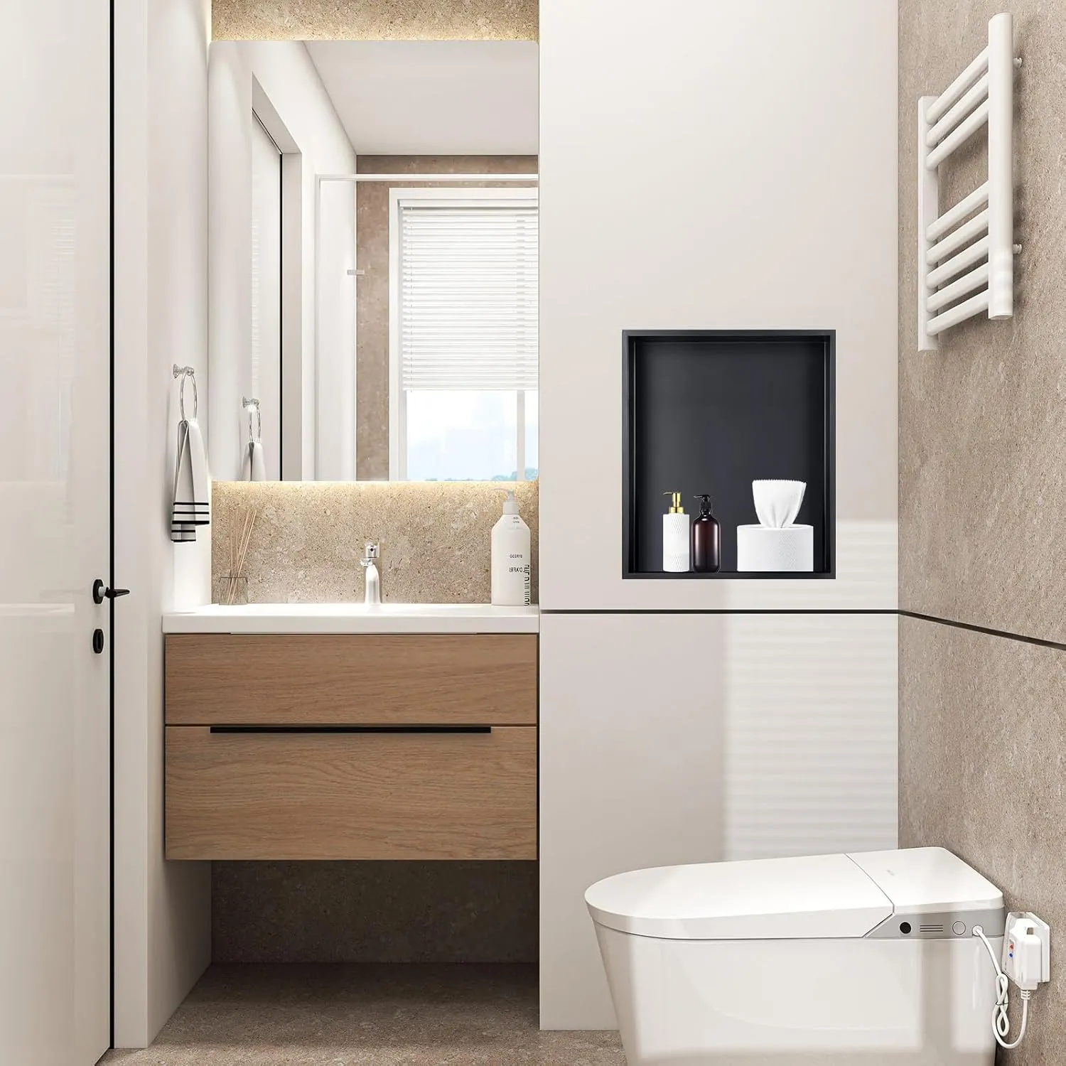 12" X 14" Stainless Steel Shower Niche Insert Tile Ready, Niche for Shower Wall, Recessed Shelf No Tile Needed for Bathroom Storage, Matte Black