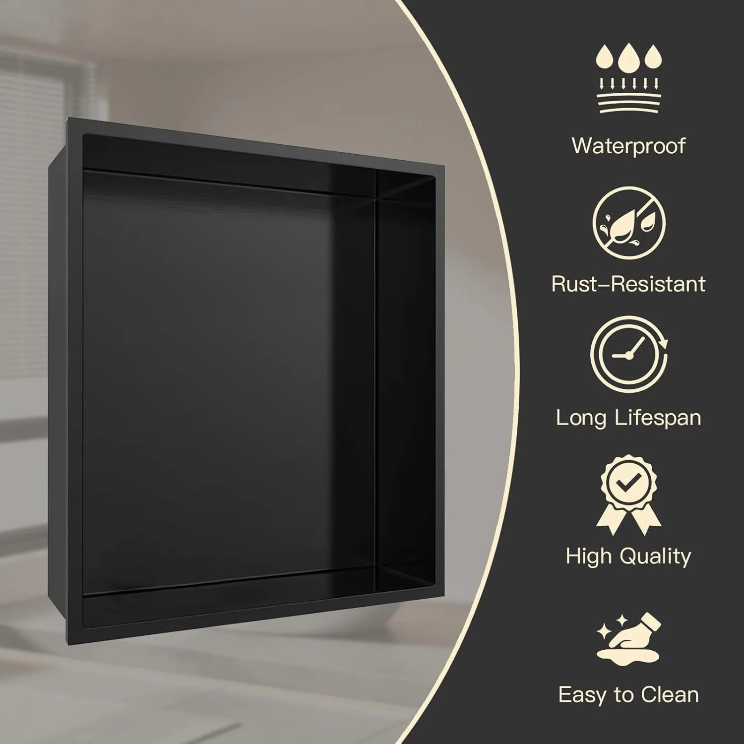 12" X 14" Stainless Steel Shower Niche Insert Tile Ready, Niche for Shower Wall, Recessed Shelf No Tile Needed for Bathroom Storage, Matte Black