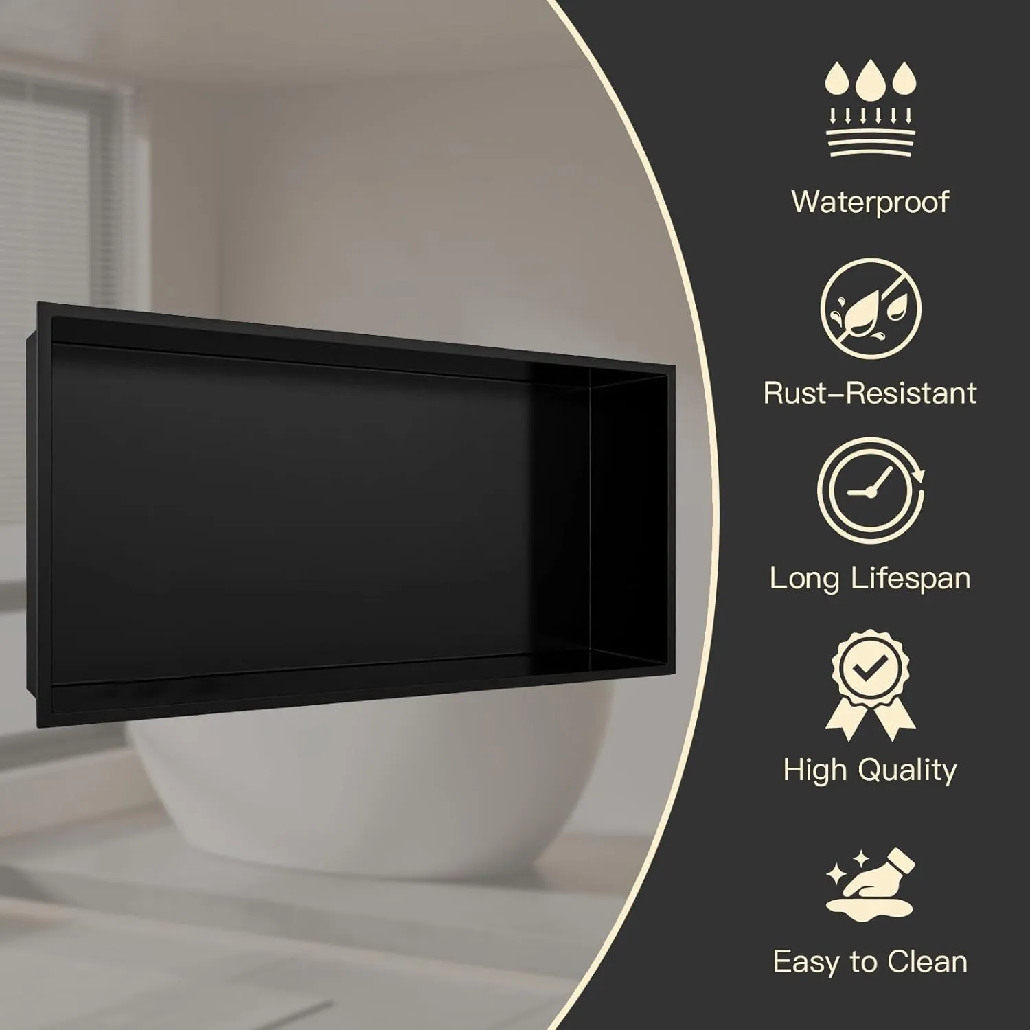 12" X 24" Shower Niche Insert Tile Ready, Niche for Shower Wall, Stainless Steel Recessed Shelf No Tile Needed for Bathroom Storage, Matte Black