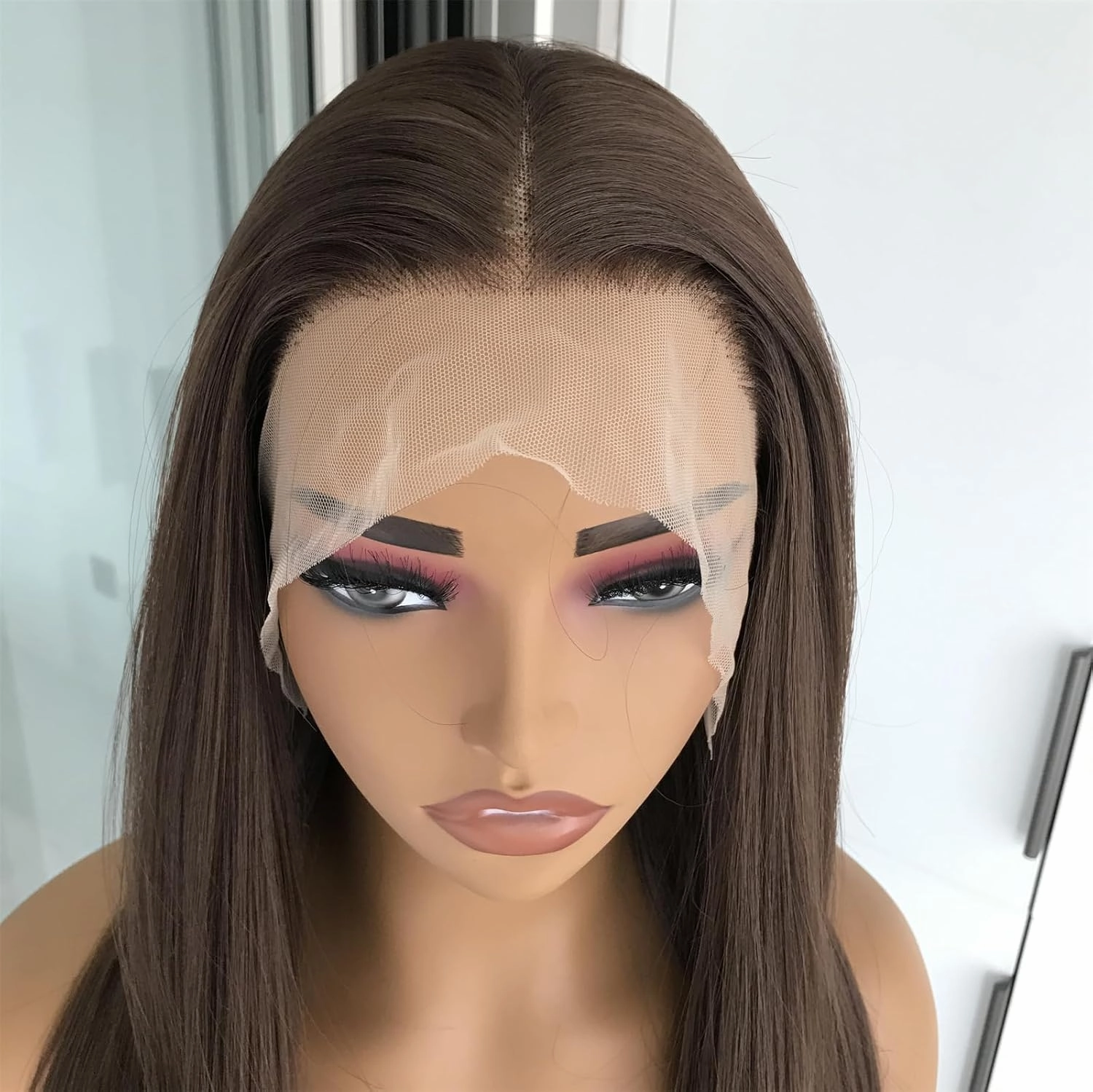 13x4 Chocolate Brown Lace Front Wig Synthetic Hair HD Transparent Straight Lace Frontal Wigs Pre Plucked Brown Wig Colored Synthetic Lace Wigs for Women Long Layered Wig Daily 22inch