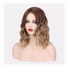 14 Inch Short Wavy Small Area Lace Wig for Women Synthetic Curly Middle Part Wigs Light Gray Natural Looking Heat Resistant Hair Piece Wig for Daily Party Use Ombre Blonde