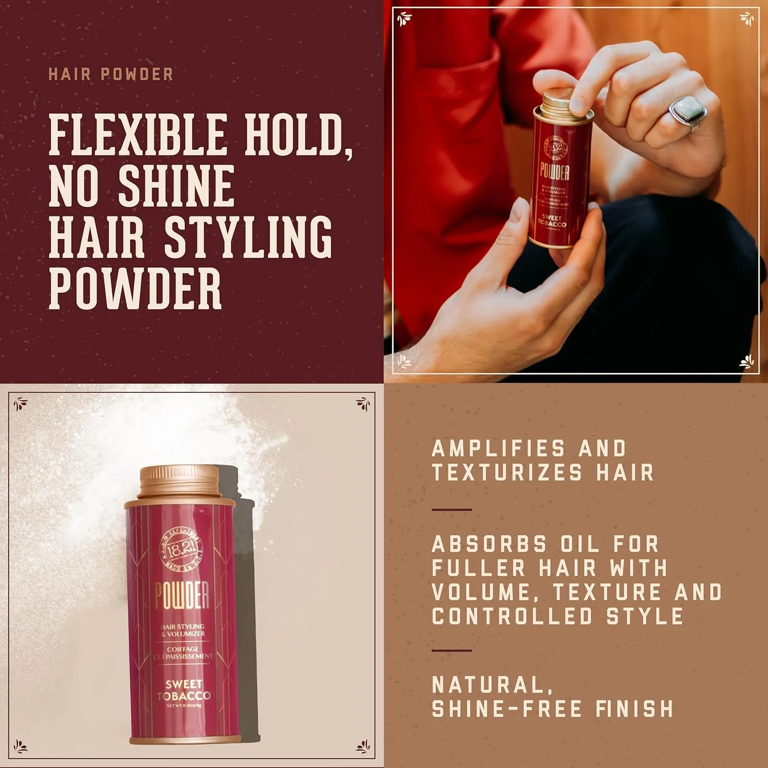 18.21 Man Made Premium Hair Styling Products for Men: Gel and Powder Dry Shampoo - Add Volume and Texture with Flexible Hold and Bold Sweet Tobacco Scent
