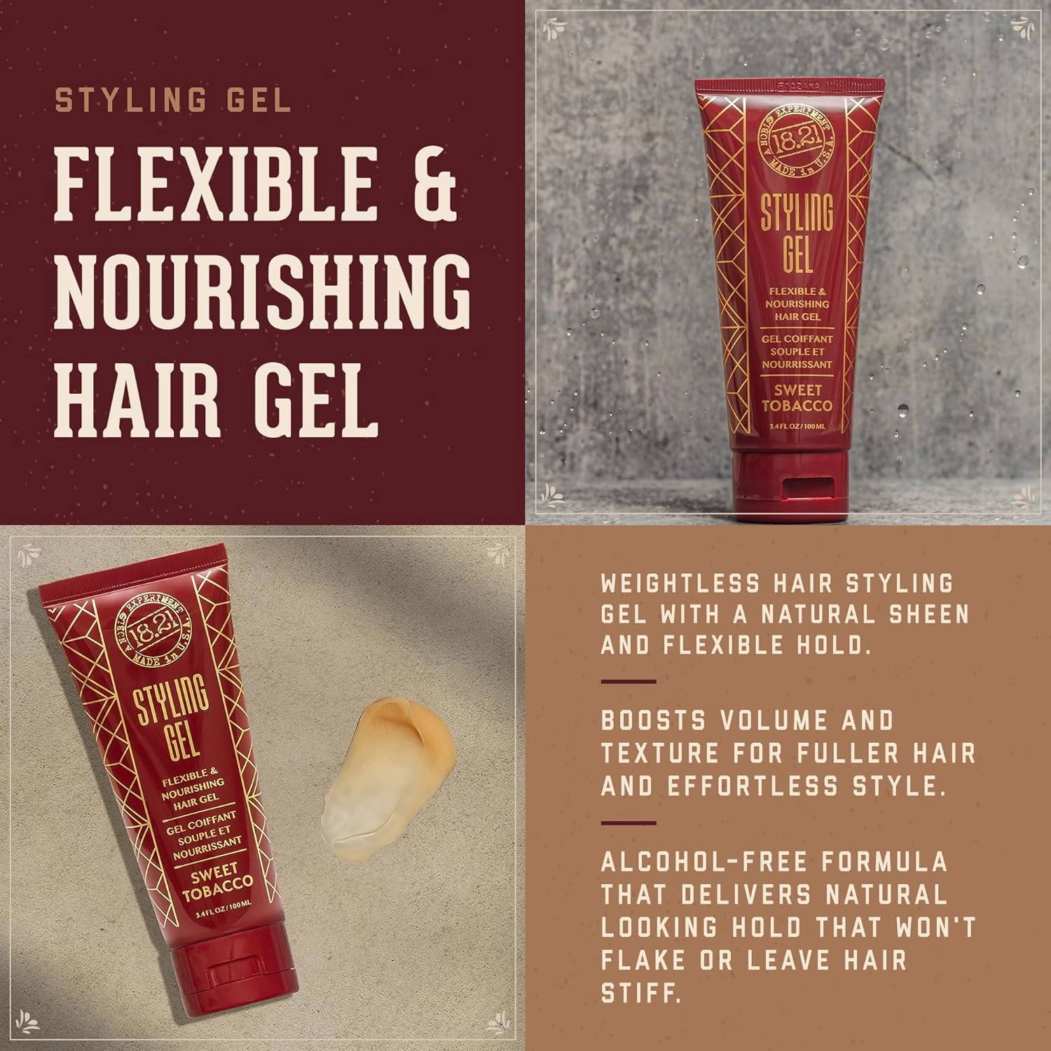 18.21 Man Made Premium Hair Styling Products for Men: Gel and Powder Dry Shampoo - Add Volume and Texture with Flexible Hold and Bold Sweet Tobacco Scent