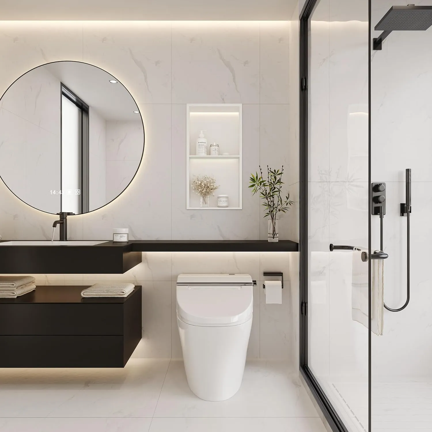 2-Tiers 12x24 Wall Niche with LED Light Strips, White Shower Niche Cabinet, Stainless Steel Bathroom Shelf, NO Tile Needed Recessed Storage Organizer (Non-dimmable LED Light)