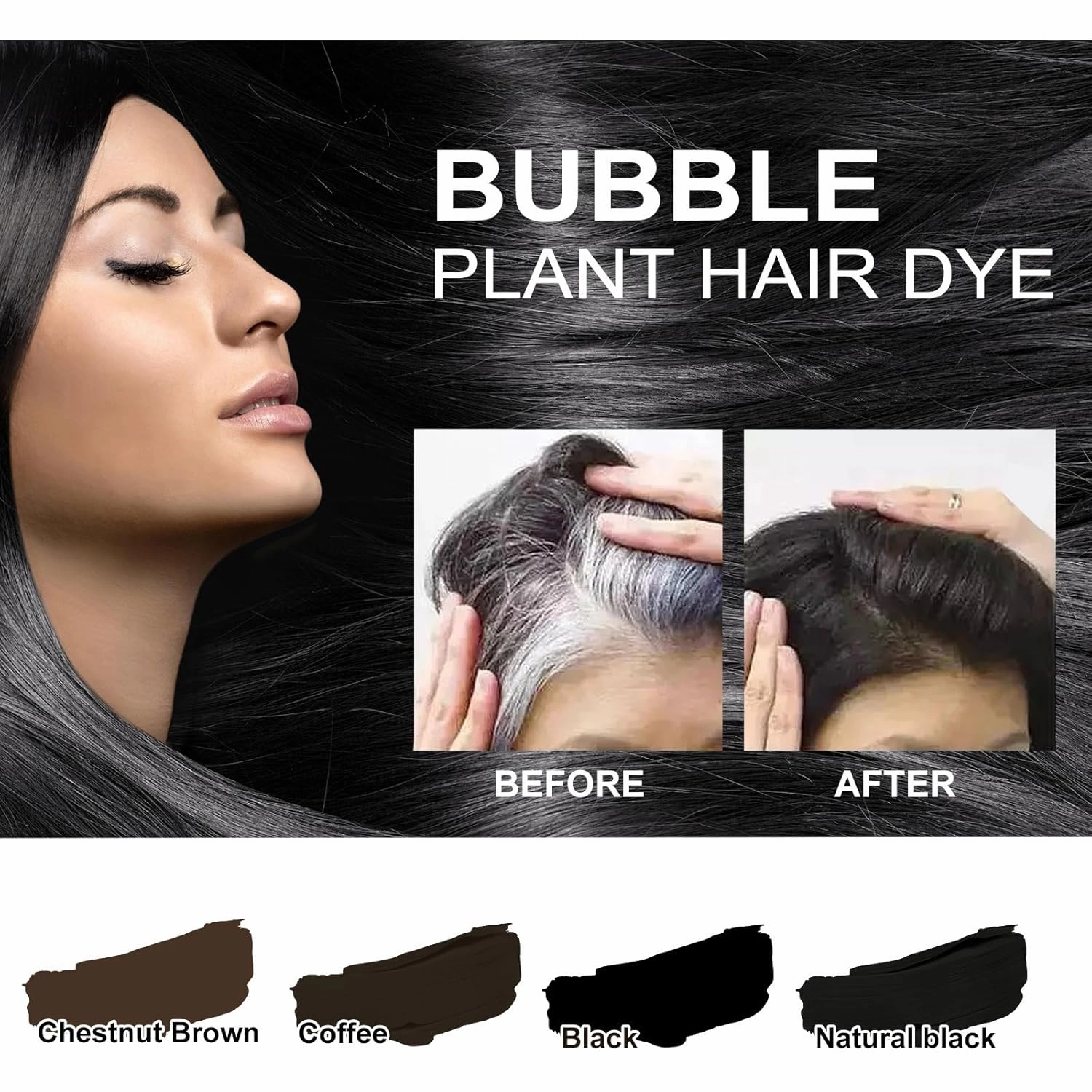 2024 natural plant hair dye, natural plant hair dye 30ml 10 packs/box, new plant bubble hair dye, natural shampoo (1, Black color)