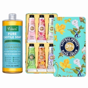 20% Shea Butter Hand Cream Tin Set and EWG Verified Castile Soap Liquid 33.8 oz, Clean & Gentle, Nourishing & Moisturizing Dry Hands, Vegan Formulate