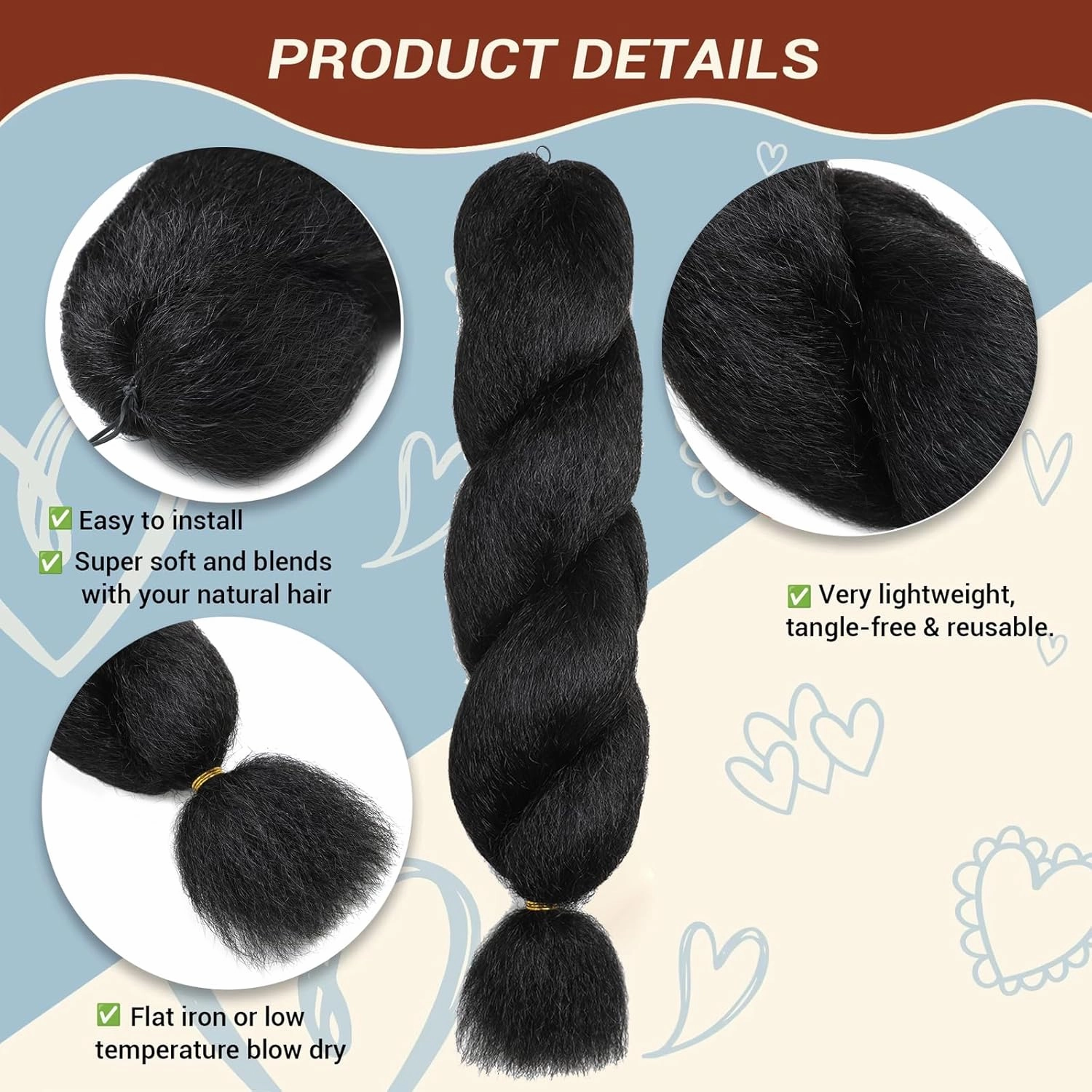 22 Inch Kinky Straight Vixen Crochet Hair Bundles – Natural Black Yaki Premium Synthetic Fibers for Black Women Hair Extension (3, 1B-22inch)