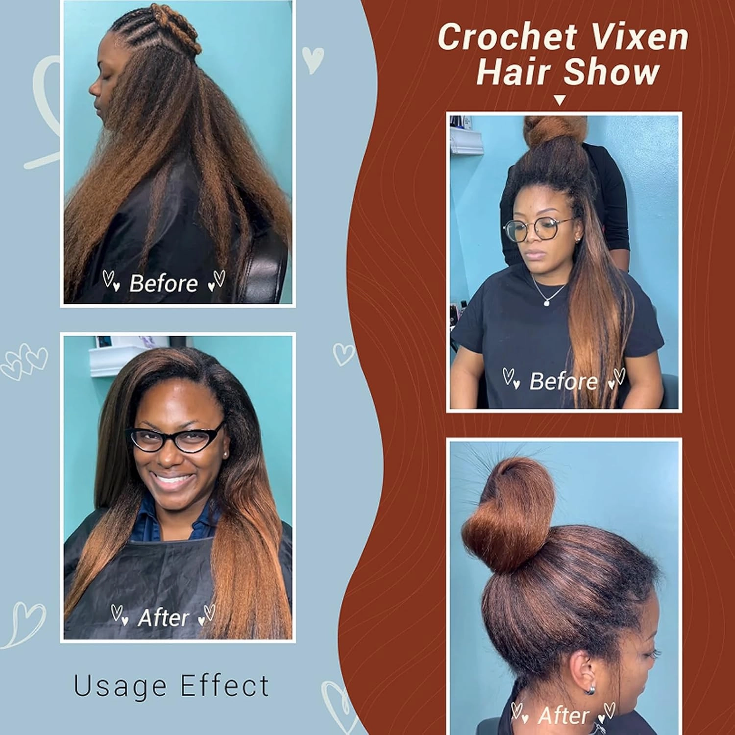 22 Inch Kinky Straight Vixen Crochet Hair Bundles – Natural Black Yaki Premium Synthetic Fibers for Black Women Hair Extension (3, 1B-22inch)