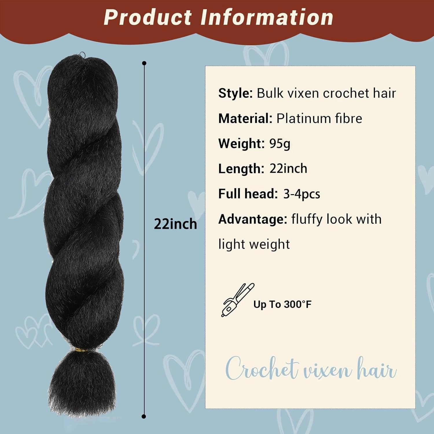 22 Inch Kinky Straight Vixen Crochet Hair Bundles – Natural Black Yaki Premium Synthetic Fibers for Black Women Hair Extension (3, 1B-22inch)