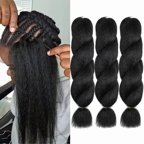 22 Inch Kinky Straight Vixen Crochet Hair Bundles – Natural Black Yaki Premium Synthetic Fibers for Black Women Hair Extension (3, 1B-22inch)