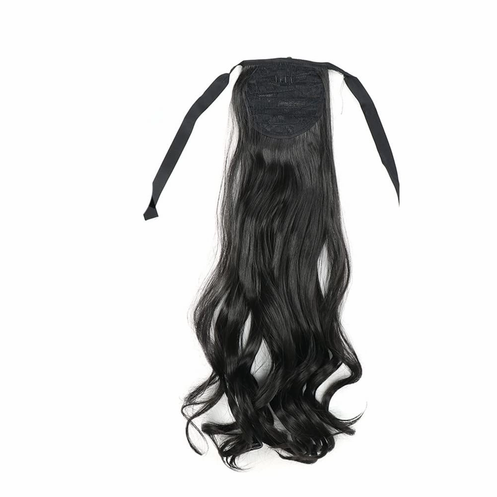 22 Inch Synthetic Ponytailtails Bandage Hair Piece Long Wavy Hair Extensions Heat Resistant Fiber Hairpieces 1B 22IN