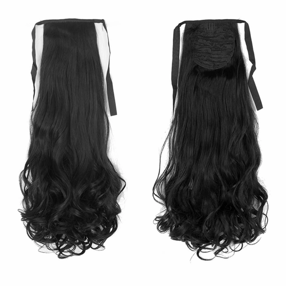 22 Inch Synthetic Ponytailtails Bandage Hair Piece Long Wavy Hair Extensions Heat Resistant Fiber Hairpieces 27 22IN