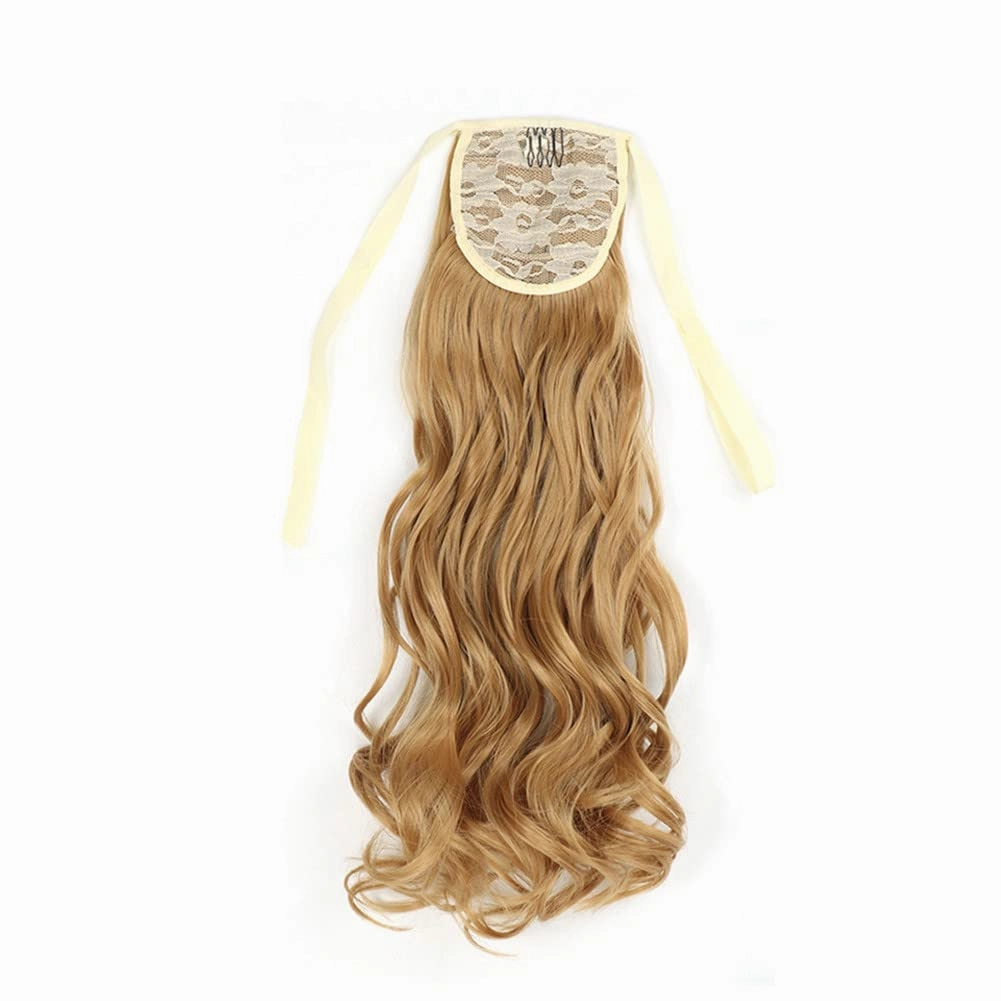 22 Inch Synthetic Ponytailtails Bandage Hair Piece Long Wavy Hair Extensions Heat Resistant Fiber Hairpieces 27 22IN