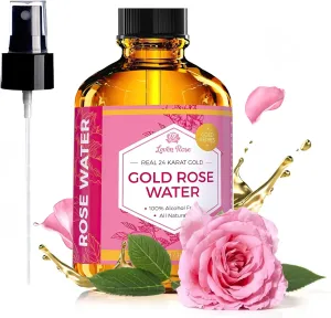 24 Karat Gold Rose Water Toner by Leven Rose Natural Moroccan 24K Rosewater Toner 4 oz