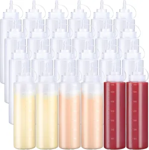 24 Pcs 24 oz Plastic Condiment Squeeze Bottles Squeeze Leak Proof Multipurpose Squirt Bottles with Twist Top Cap for Sauces Ketchup BBQ Syrup Dressings Paint Grilling Crafts Olive Oil Arts, Clear