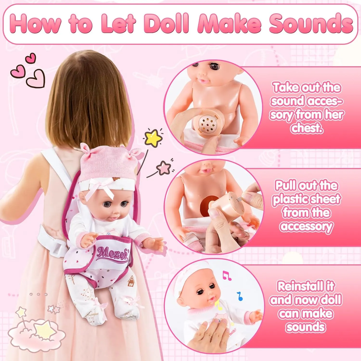 25 pcs Toddler Baby Doll Accessories Set，Realistic Pretend Play Doll Toy Set with Baby Care Bag, Back Sling, and Nipple, Birthday Gifts for Kids Ages 3 4 5 6 7 8 Year Old Girls