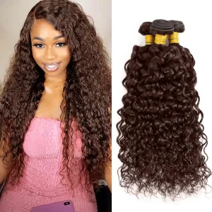 26 28 30 Chocoloate Brown Human Hair Bundles #4 Water Wave Bundles Double Weft Dark Brown Water Curly Human Hair Weave Brazilian Virgin Remy Hair Extensions