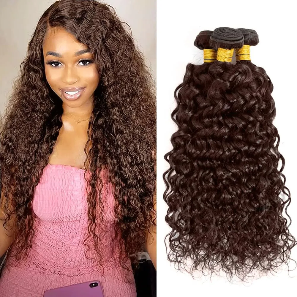 26 28 30 Chocoloate Brown Human Hair Bundles #4 Water Wave Bundles Double Weft Dark Brown Water Curly Human Hair Weave Brazilian Virgin Remy Hair Extensions