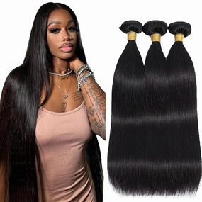 26 28 30 Inch Color #1b Straight Bundles Human Hair Unprocessed Brazilian Virgin Hair Double Weft Hair Extensions Straight Human Hair Bundles