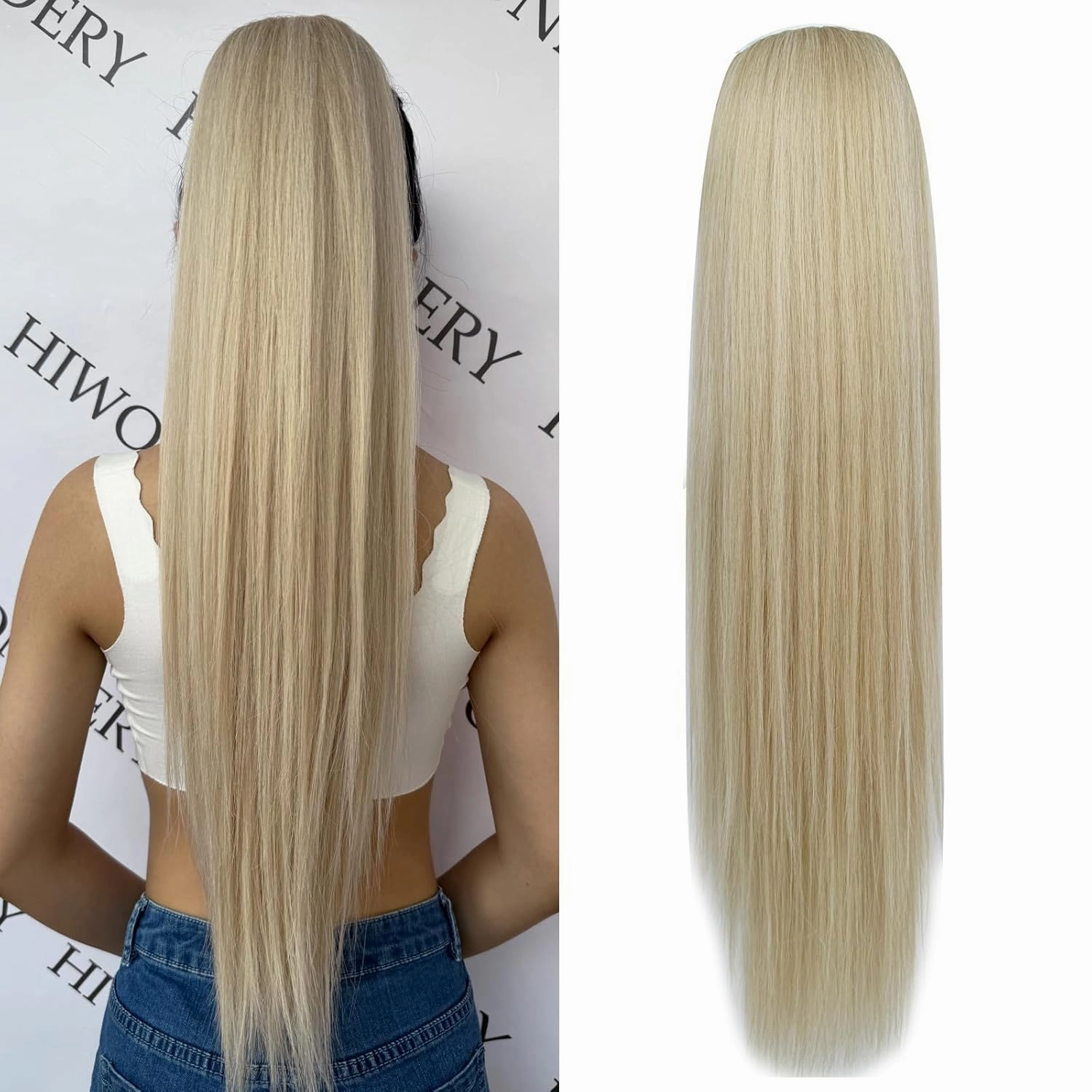 26 Inch Long Straight Drawstring Ponytail Extensions Long Straight Fake Pony Tail Natural Soft Clip in Hair Extension Synthetic Heat Resistant Hairpiece for Women (HD22)