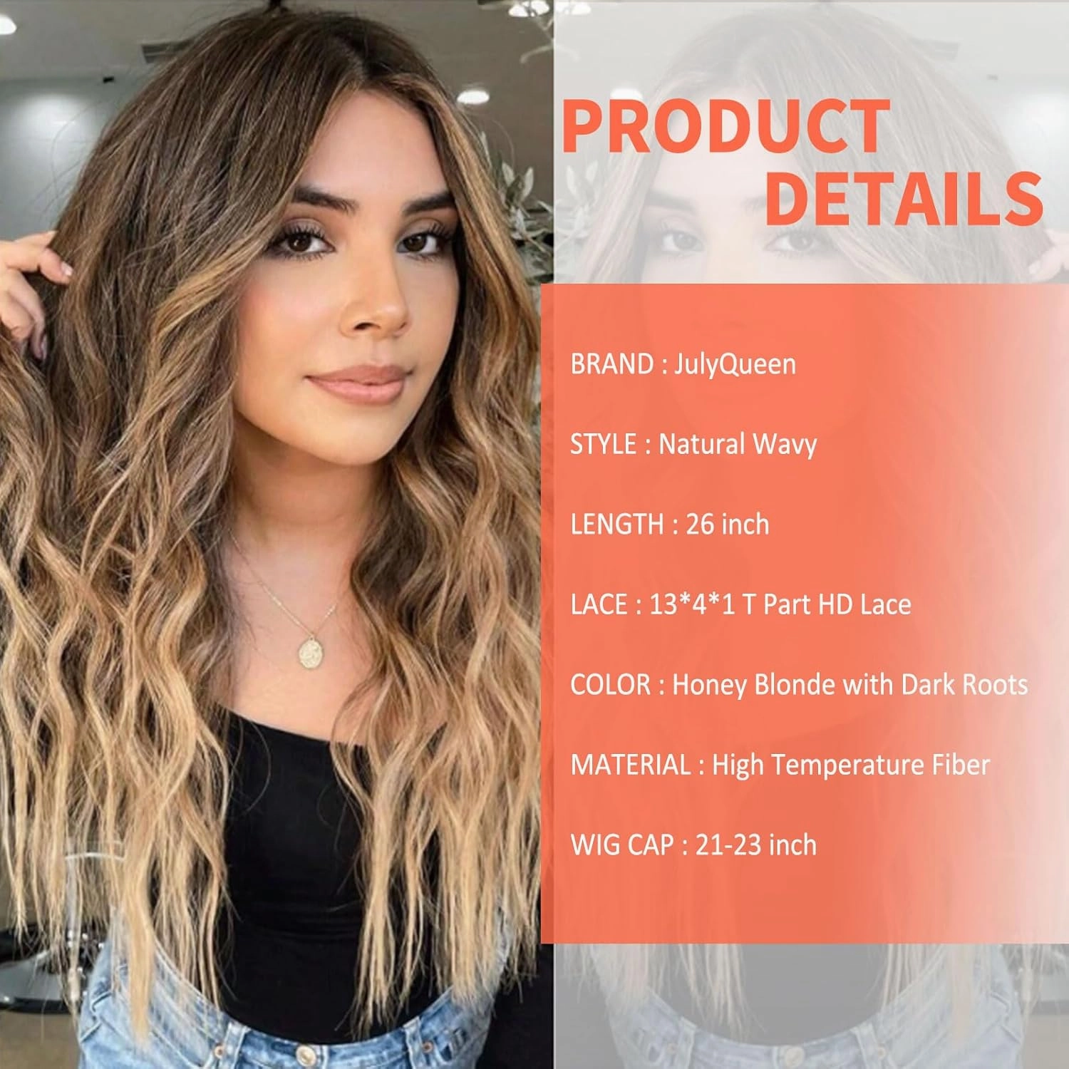 26 Inch Long Wavy Ombre Honey Blonde Wig for women 13x4x1 T Part Curly Wavy HD Lace Front Wigs Synthetic Wig with Natural Look Glueless Wigs for Parties and Costumes