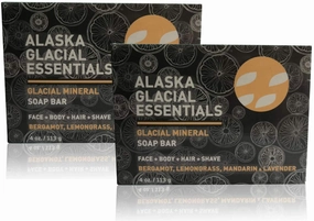 2-pack Glacial Mineral Soap Bar BERGAMOT-LEMONGRASS-MANDARIN-LAVENDER Exfoliates Dead Skin Cells, Detoxifies Pores, Softens Skin 4oz