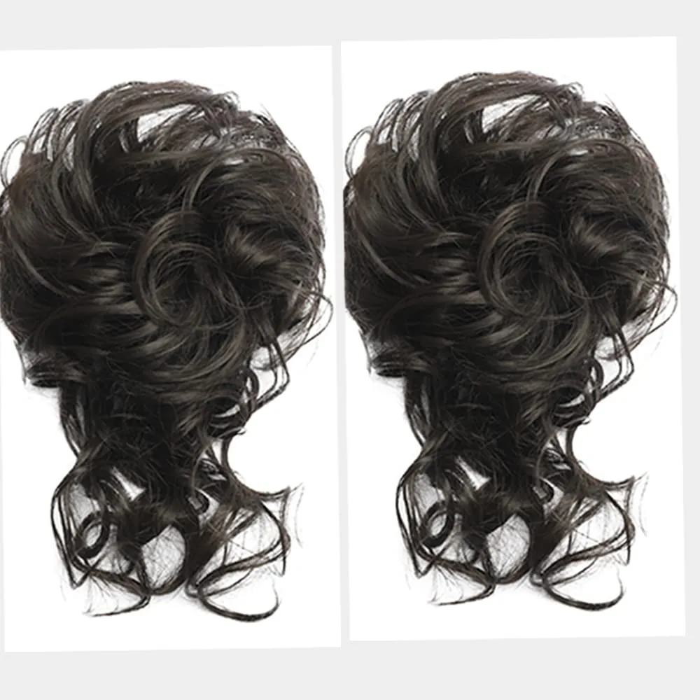 2PCS Messy Bun Hair Piece, Super Long Tousled Updo Hair Bun Extensions Wavy Hair Wrap Ponytail Hairpieces Hair Scrunchies with Elastic Band for Women Girls （Nature Black）