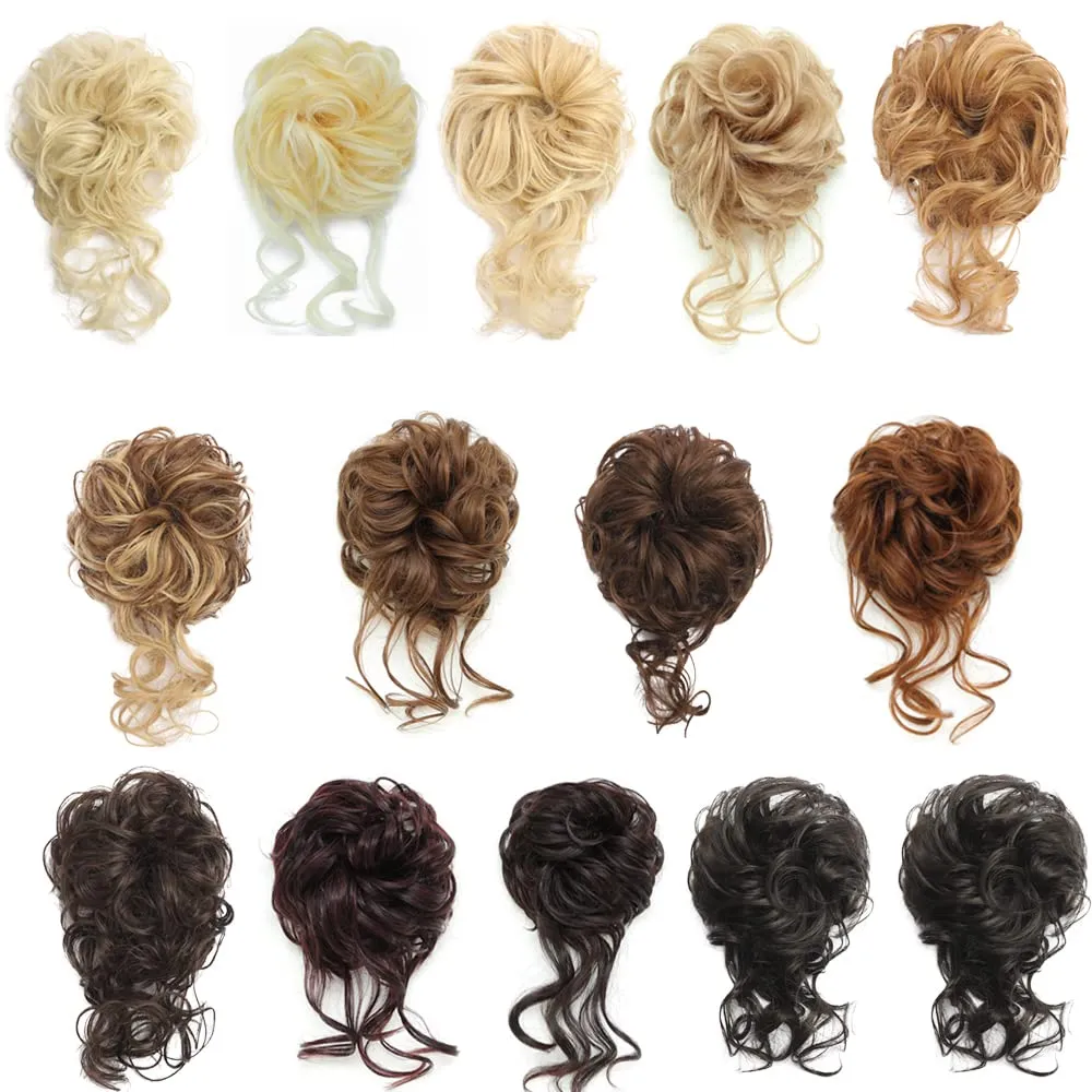 2PCS Messy Bun Hair Piece, Super Long Tousled Updo Hair Bun Extensions Wavy Hair Wrap Ponytail Hairpieces Hair Scrunchies with Elastic Band for Women Girls （Nature Black）
