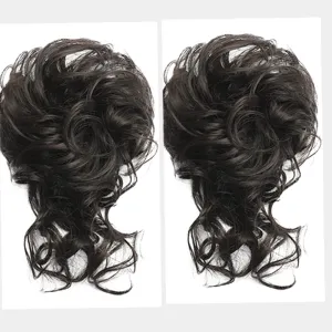 2PCS Messy Bun Hair Piece, Super Long Tousled Updo Hair Bun Extensions Wavy Hair Wrap Ponytail Hairpieces Hair Scrunchies with Elastic Band for Women Girls （Nature Black）
