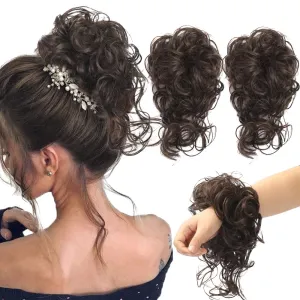 2PCS Messy Bun Hair Piece, Super Long Tousled Updo Hair Bun Extensions Wavy Hair Wrap Ponytail Hairpieces Hair Scrunchies with Elastic Hair Band for Women Girls（Chocolate brown）