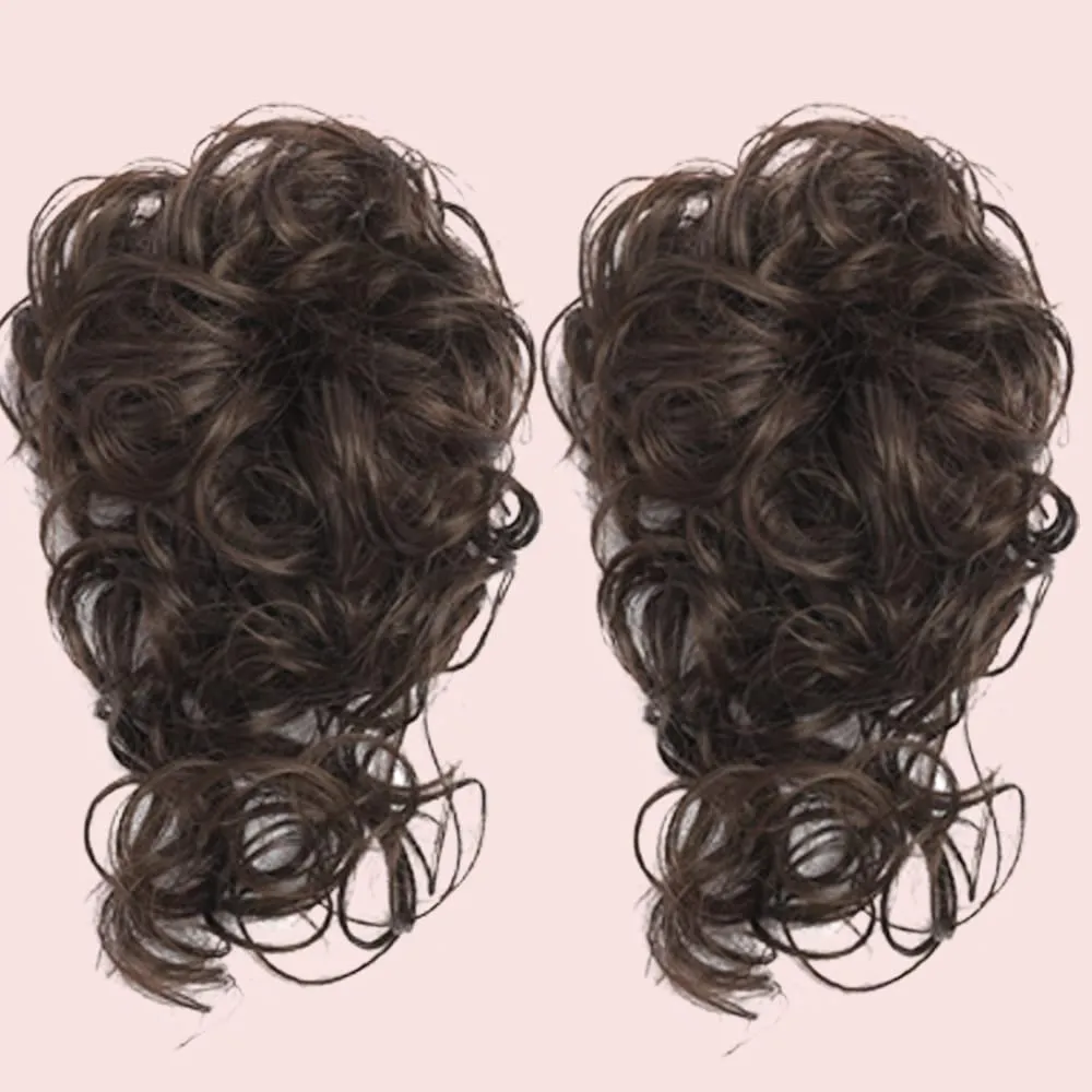 2PCS Messy Bun Hair Piece, Super Long Tousled Updo Hair Bun Extensions Wavy Hair Wrap Ponytail Hairpieces Hair Scrunchies with Elastic Hair Band for Women Girls（Chocolate brown）