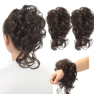 2PCS Messy Bun Hair Piece, Super Long Tousled Updo Hair Bun Extensions Wavy Hair Wrap Ponytail Hairpieces Scrunchies with Elastic Hair Band for Women Girls（Dark brown）