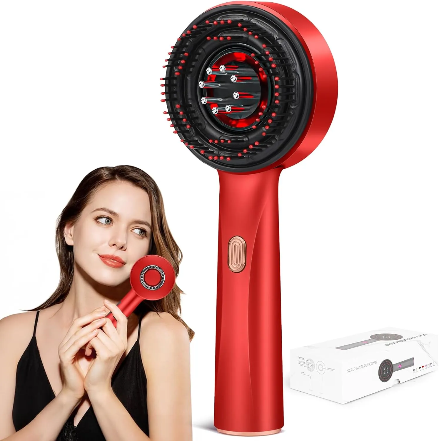 3 in 1 Hair Oil Applicator,Head Massager Scalp,Hair Oil Applicator,Electric Scalp Massager Brush,ipx7 Waterproof,Red