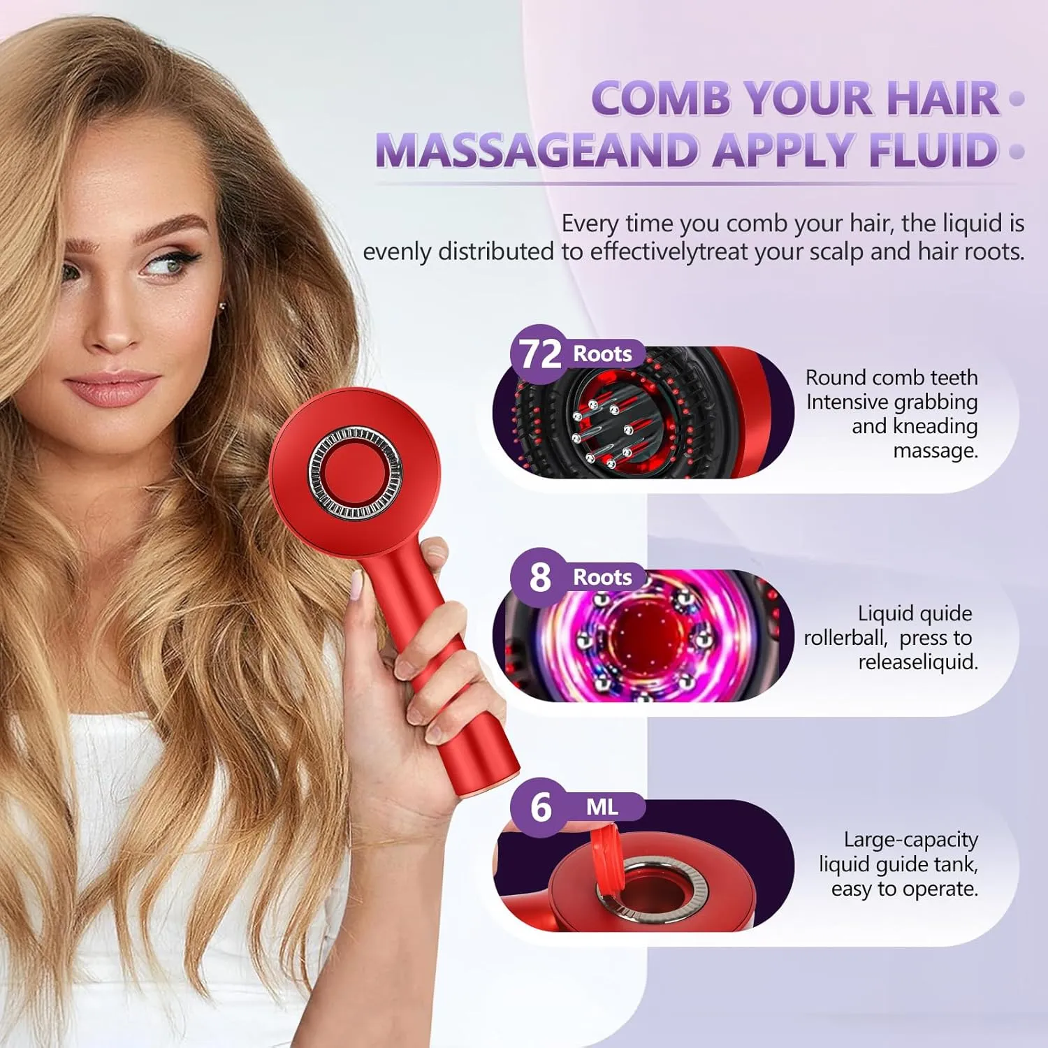 3 in 1 Hair Oil Applicator,Head Massager Scalp,Hair Oil Applicator,Electric Scalp Massager Brush,ipx7 Waterproof,Red