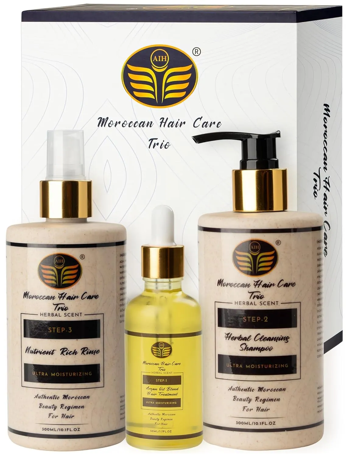 3 Sets Moroccan Oil Hair Products - Argan Oil Blend Herbal Cleansing Shampoo and Nutrient-Rich Rinse – Cleanses, Nourishes and Revitalizes for Healthier, Shinier Hair – Dermatologist Approved