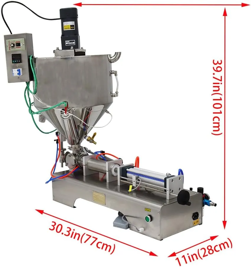 30-300ml Paste Liquid Filling Machine with Heating and Mixing Function Pneumatic Liquid Filler for Cream Oil Sauce Butter Stainless Steel 110V