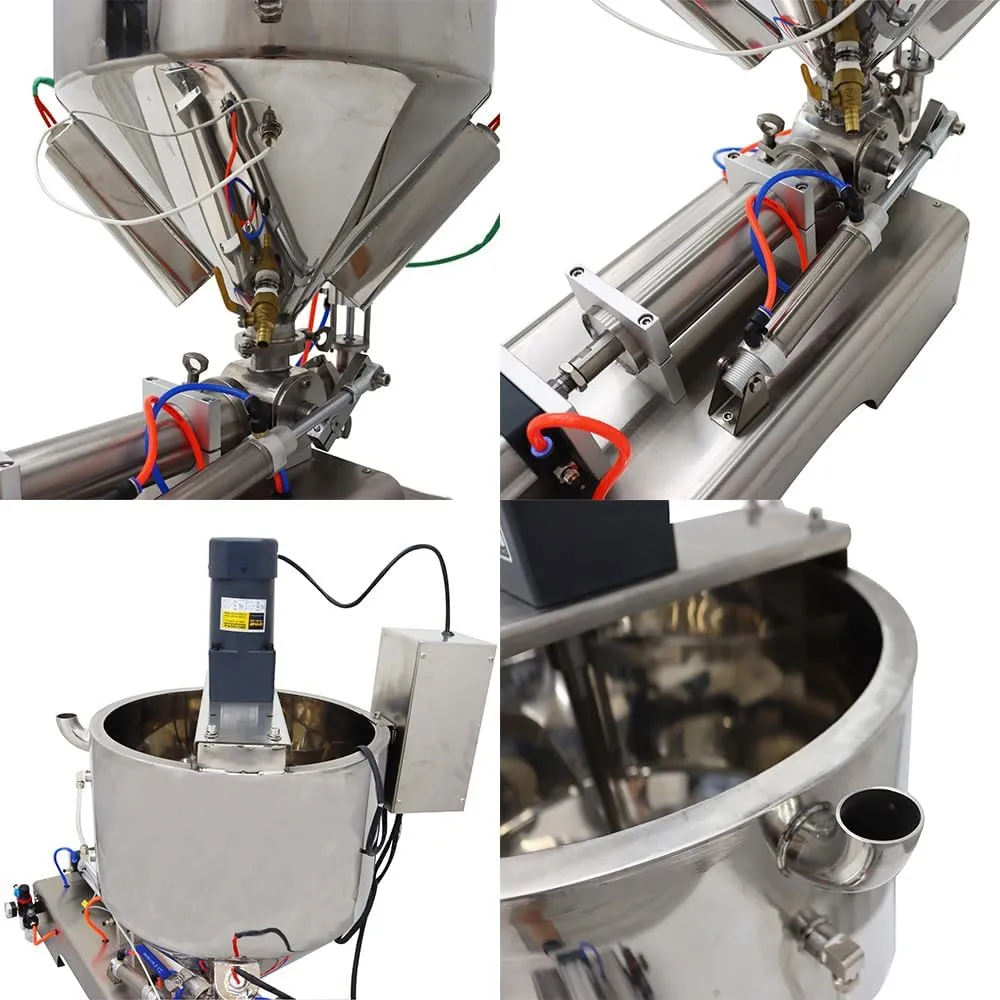 30-300ml Paste Liquid Filling Machine with Heating and Mixing Function Pneumatic Liquid Filler for Cream Oil Sauce Butter Stainless Steel 110V