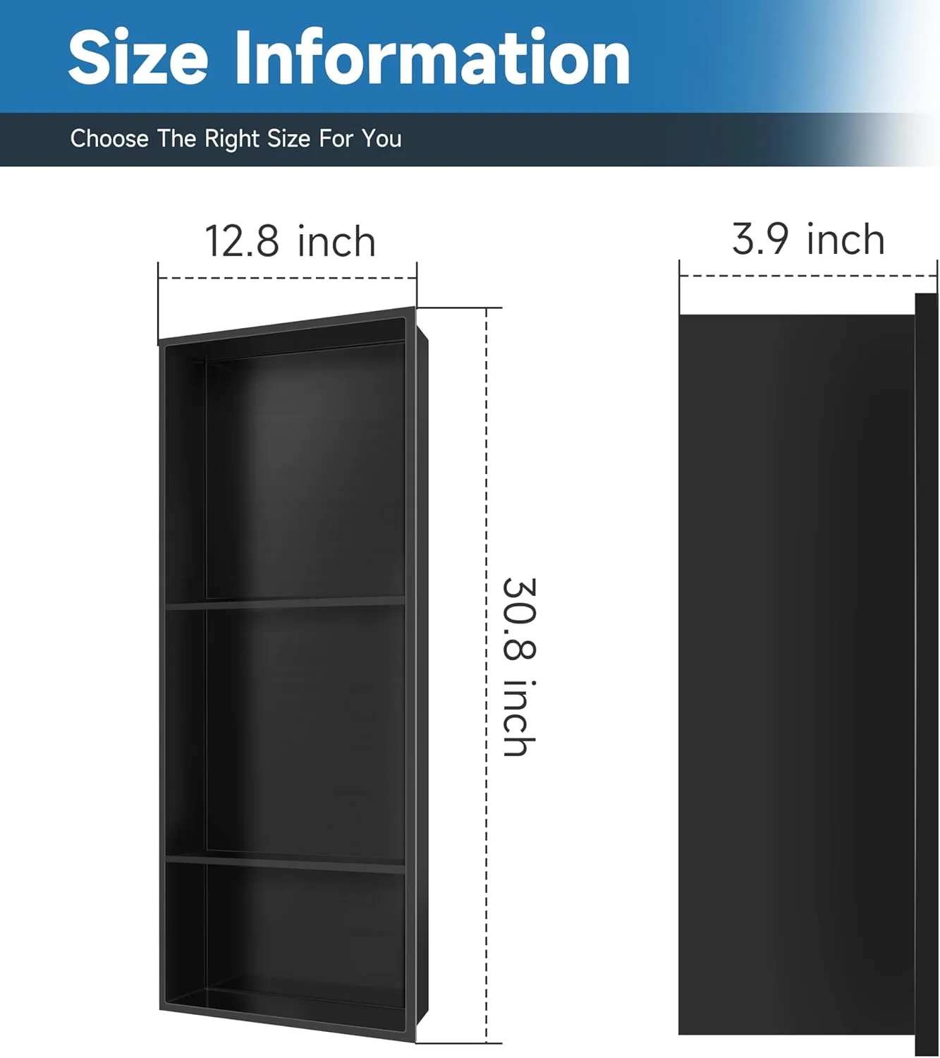30" X 12" Stainless Steel Shower Niche Insert Tile Ready, Niche for Shower Wall, 3-Tier Recessed Shelf No Tile Needed for Bathroom Storage, Matte Black
