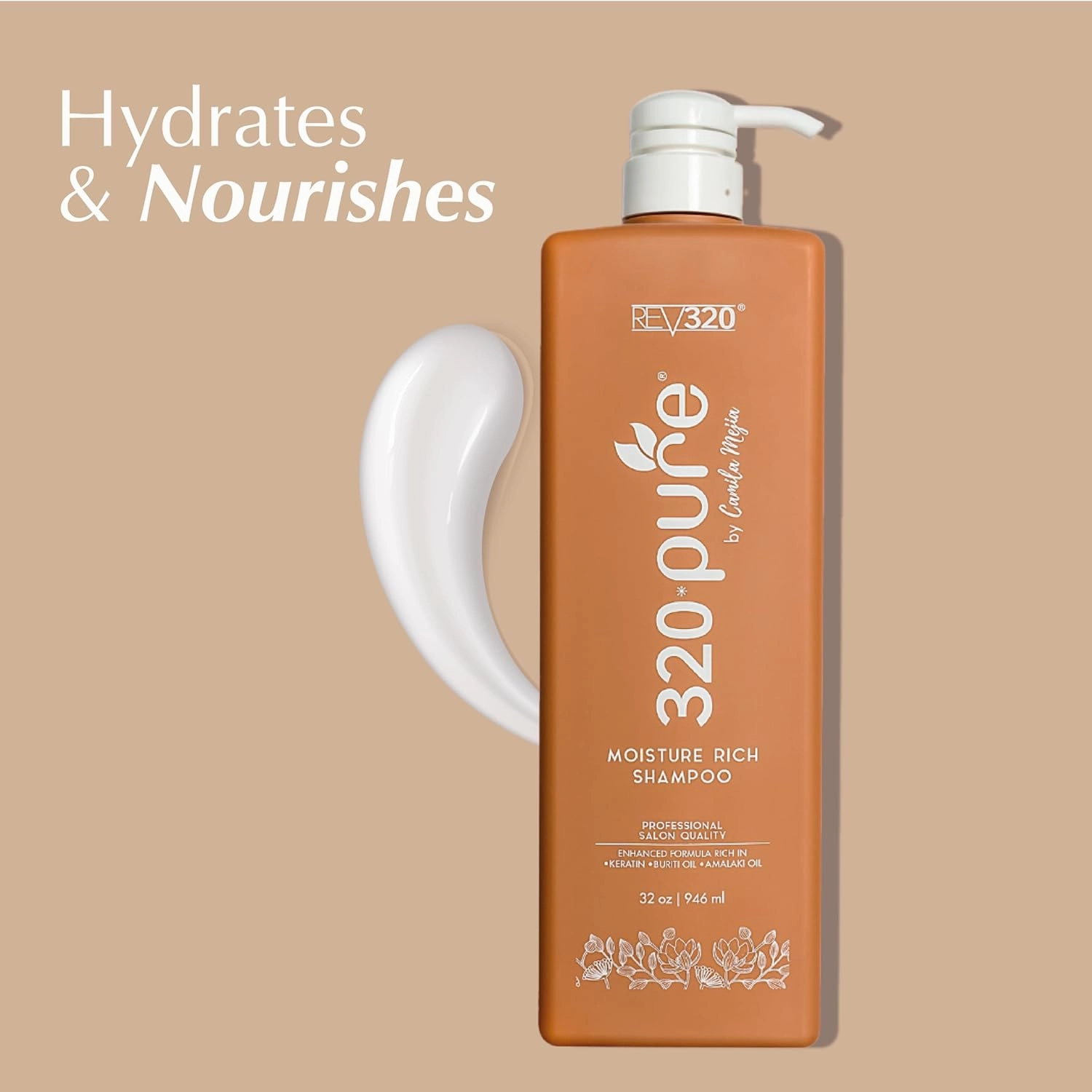320Pure Moisture Rich Shampoo, Professional Salon, Nourishes and Repairs All types of Hair, Keratin-Omega, Argan Oil, (32oz)