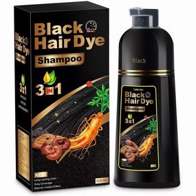 3-in-1 Black Hair Dye Shampoo for Gray Coverage, Instant Hair Color Shampoo, Ammonia-Free, Long-Lasting Natural Herbal Hair Dye for Men & Women, Quick Hair Darkening, 500ml