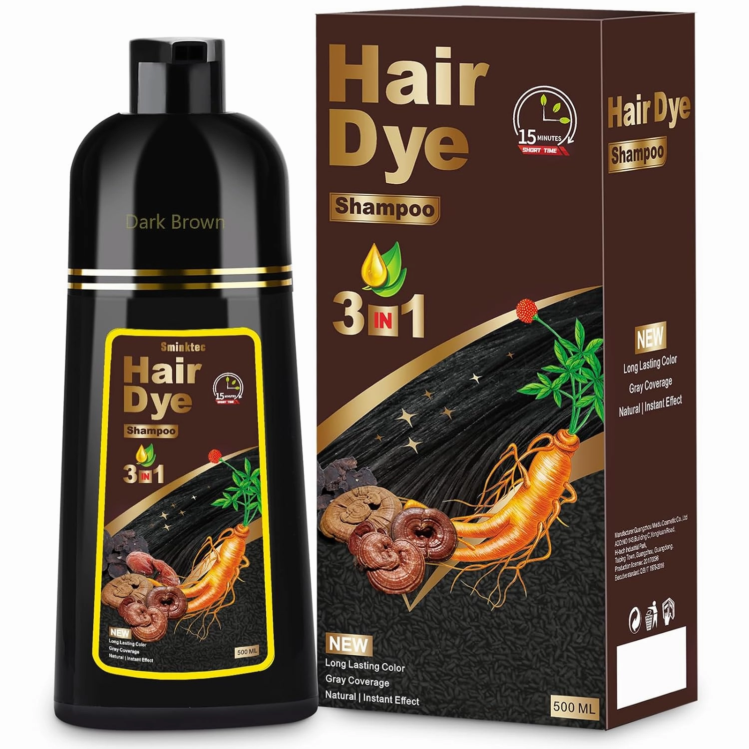 3 in 1 Herbal Dark Brown Hair Dye Shampoo for Women and Men
