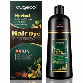 3-in-1 Herbal Hair Dye Shampoo, Dark Brown Hair Color, Instant Gray Coverage, Long-Lasting Shine, Ammonia-Free, Natural Ingredients, 500ml Hair Coloring Shampoo for Men & Women