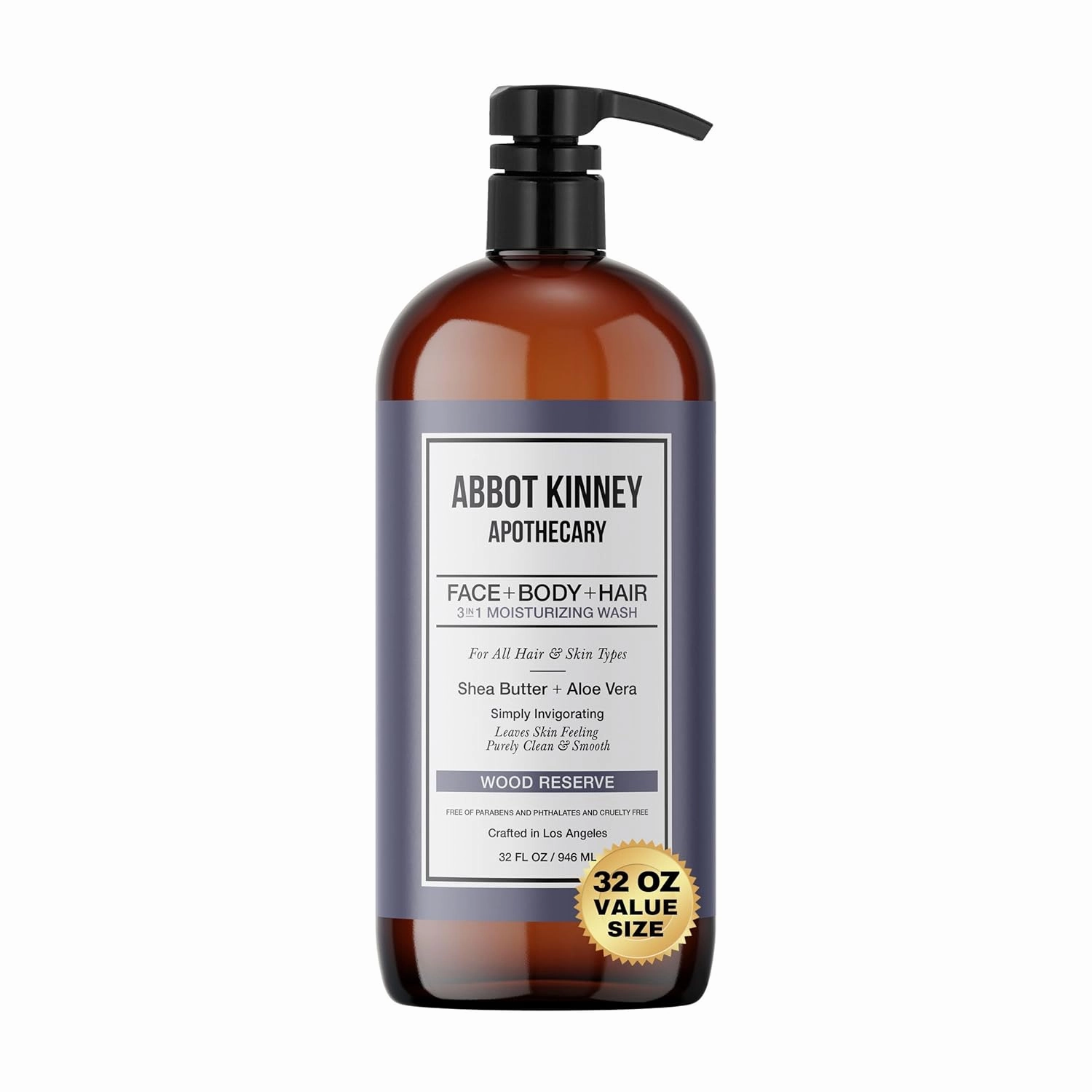 3 in 1 Moisturizing Men's Body Wash | Shampoo, Conditioner, & Body Wash for Men | Infused with Shea Butter & Aloe Vera | Paraben-Free, Wood Reserve, 32 Fl Oz