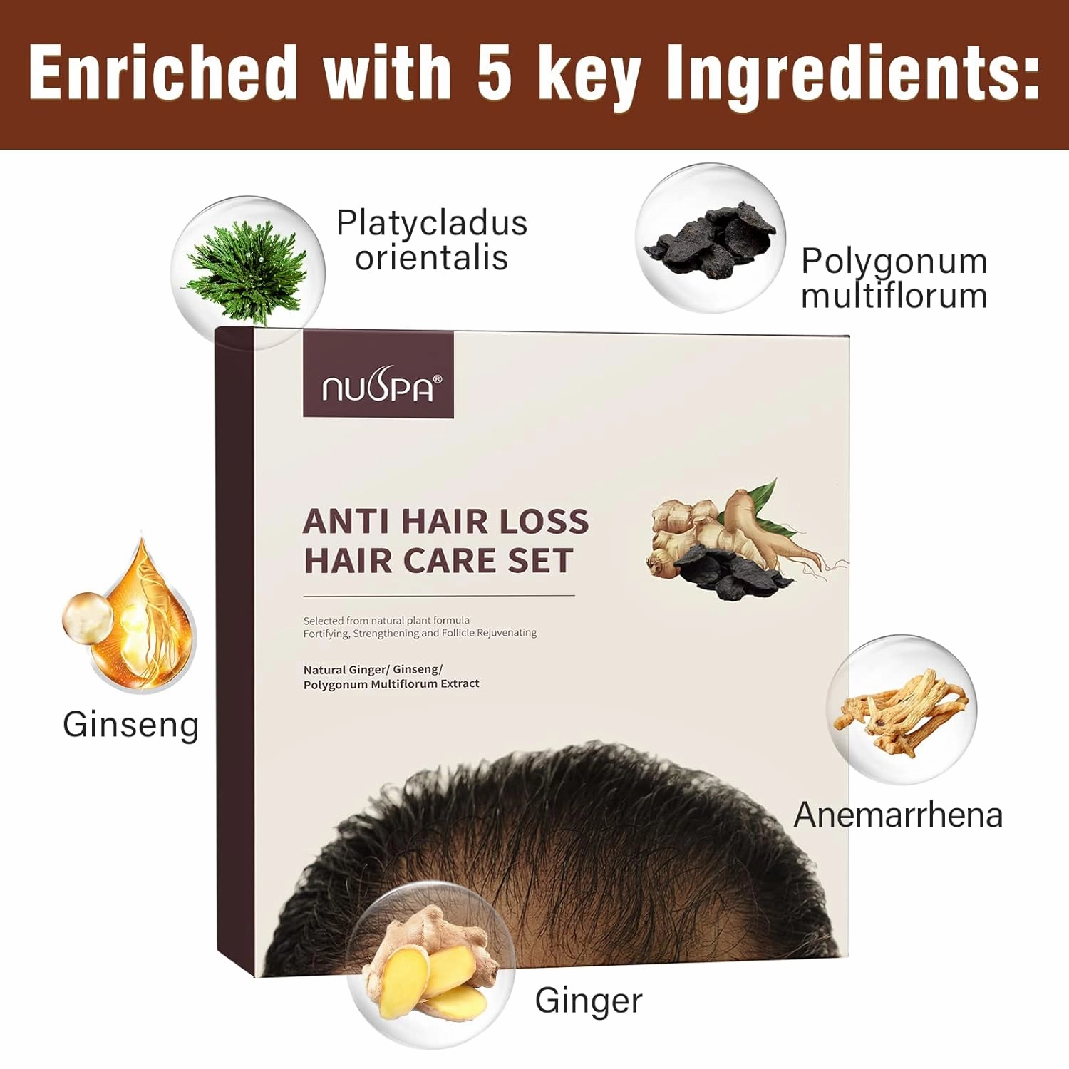 3 Pack Hair Regrowth Sets Herbal Shampoo,Wooden Massage Comb,Leave-in Daily Reduce Hair Loss Serum, Infused with Ginseng,Ginger,Polygonum Multiflorum for Anti Hair Loss