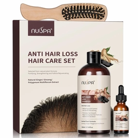 3 Pack Hair Regrowth Sets Herbal Shampoo,Wooden Massage Comb,Leave-in Daily Reduce Hair Loss Serum, Infused with Ginseng,Ginger,Polygonum Multiflorum for Anti Hair Loss